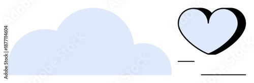 Love, relationships, cloud storage, minimalism, abstract art, connection. A light blue cloud and heart with stylized black outlines and abstract lines. Love and relationships symbolism
