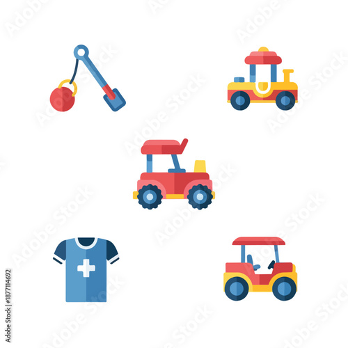 Tractor Crane T-Shirt Farm Vehicle Icons Set.