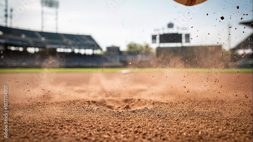 Baseball Impacts Dirt Field Dust Explosion Action Shot