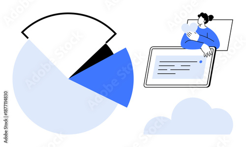 Data analysis. Abstract pie chart and cloud icon data visualization and cloud storage. A person with a tablet s cloud computing. For business, research, analytics, technology, teamwork