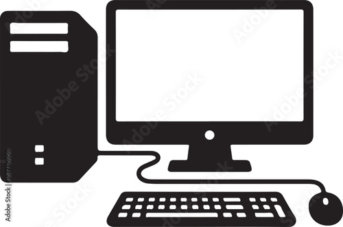 Desktop Computer Silhouette on White Background