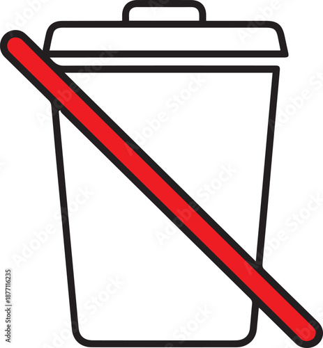 A minimalist line icon featuring a trash bin with a bold red diagonal strike-through. This symbol promotes zero waste goals by encouraging the refusal of landfill disposal.