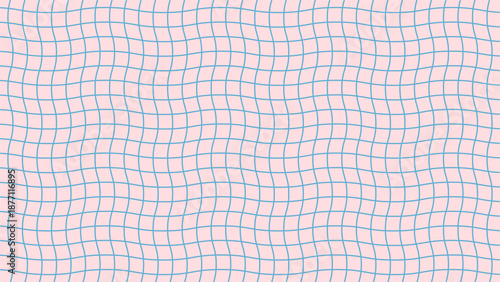 Schilderij op canvas ピンクと水色のウェーブするグリッドパターンの背景｜韓国風カフェ,幾何学模様, 格子, ストライプ, 波線, チェック柄, plaid