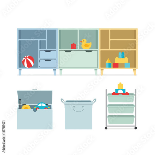 Colorful Children's Storage Furniture and Toys.