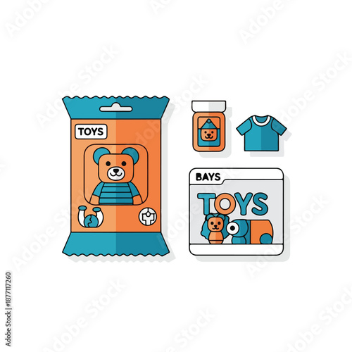 Teddies in Packaging Toy Box and T-Shirt Design.