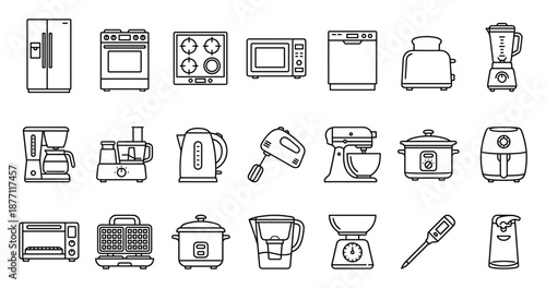 Kitchen Appliance Vector Icons: Illustration of Home Cooking Gadgets Set