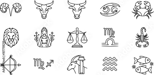 Zodiac Signs Icons Set - Astrology Symbols Collection
