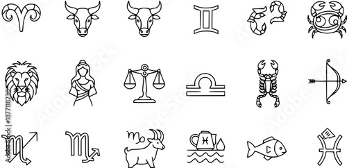 Zodiac Signs Icons Set - Astrology Symbols Collection
