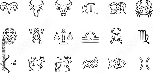 Zodiac Symbols Icons - Astrology Signs Collection - Vector Art