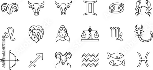 Zodiac Astrology Symbols Icons Collection Outline Vector Art