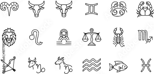 Zodiac Symbols: Astrological Signs Collection - Line Art Icons
