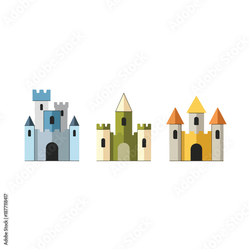 Colorful Sandcastles on White Background.