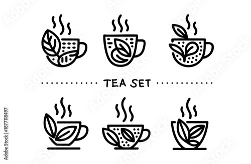 A set of cups of tea and coffee for breakfast with a slice of lemon similar to a QR code barcode code