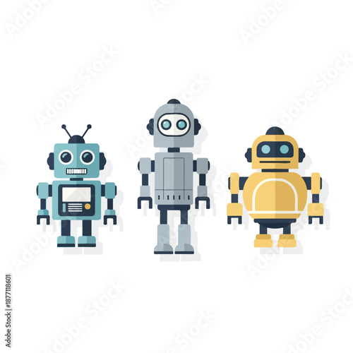 three robots in different colors.