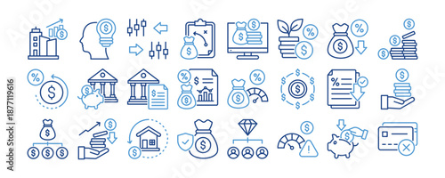 Return on Investment icon collection. Containing design Company Growth, Investment Ideas, Stock Exchange, Investment Strategy, Digital Investment