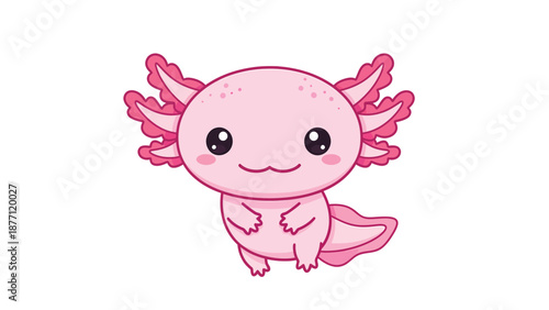 Adorable Kawaii Pink Axolotl Illustration - Cute Cartoon Amphibian Character
