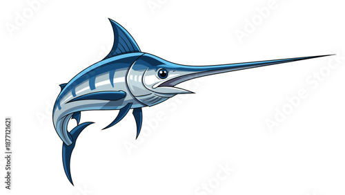 Vibrant Blue Swordfish Cartoon Vector Illustration Isolated on White Background