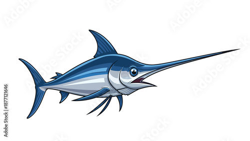 Cartoon Blue Marlin or Swordfish Illustration on White Background