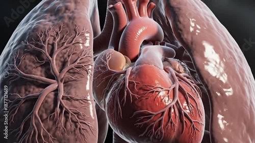 Detailed 3D Animation Showing Human Heart and Lungs Anatomy for Medical Education and Scientific