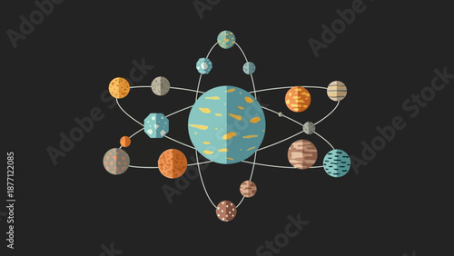 Abstract Atom Model with Planets Orbiting Central Star