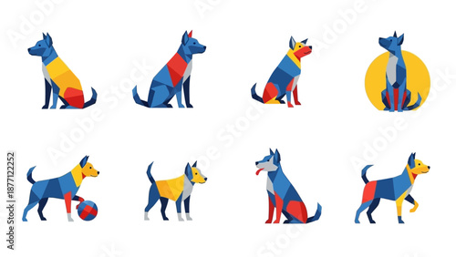 Abstract Geometric Dog Collection, Colorful Canine Characters, Modern Style