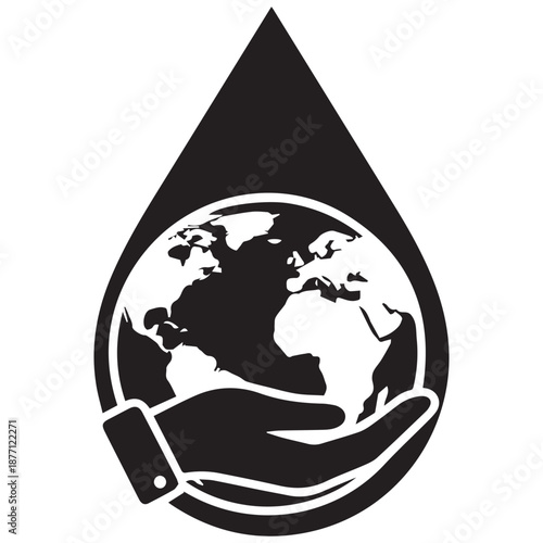 Earth within a water drop isolated on white background, Vector, illustration