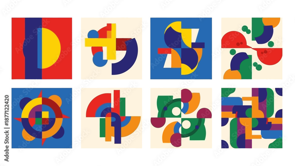 Fototapeta premium Abstract Geometric Shapes Collage, Mid-Century Modern Art Style