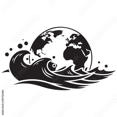 Earth surrounded by waves isolated on white background, Vector, illustration