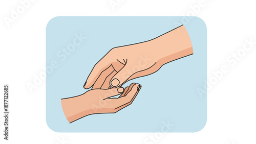 Adult hand gently holding child's hand, concept of care and support