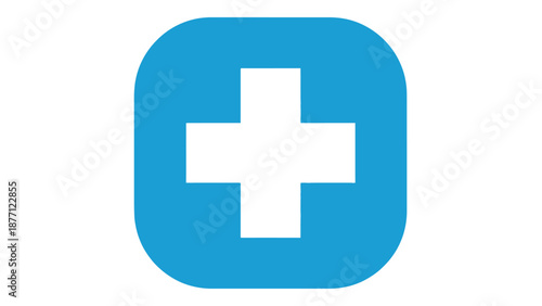Blue Medical Cross Icon on White Background, Healthcare Symbol