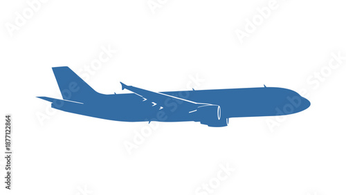 Blue Silhouette of a Modern Jet Airplane in Profile Isolated on White