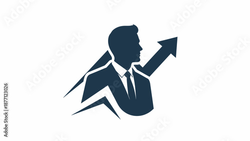 Businessman Silhouette with Upward Arrow Graph, Business Growth Concept