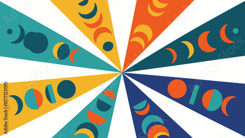 Celestial Moon Phases Radial Pattern - Cosmic Cycle Abstract Background