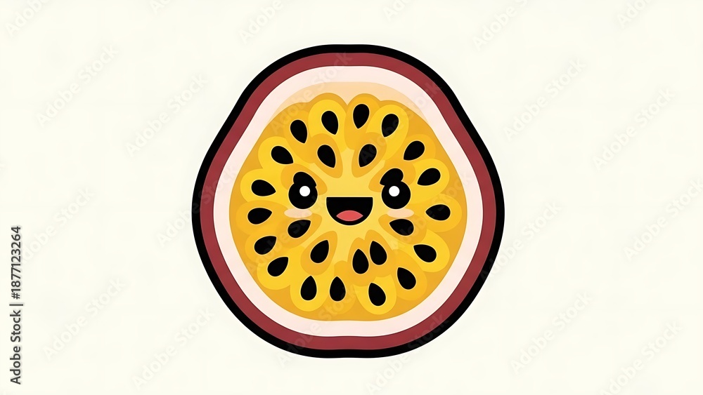 Fototapeta premium Cartoon Passion Fruit with Smiling Face