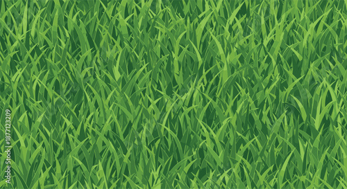 Dense and vibrant seamless pattern of lush green grass blades, creating a detailed and realistic texture perfect for natural backgrounds or spring themes.