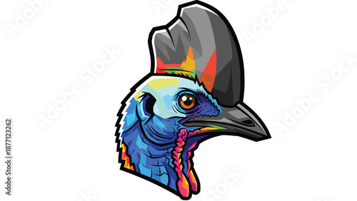 Colorful Stylized Cassowary Bird Head Illustration