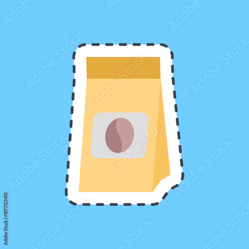Cutting line sticker coffee pack. Coffee shop elements.