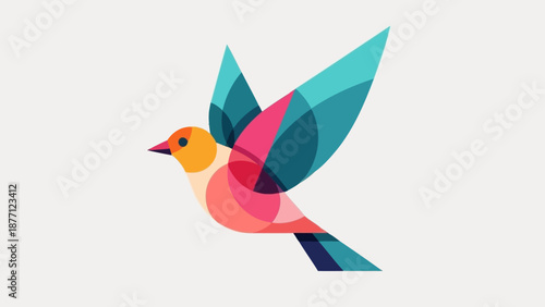 Colorful abstract bird illustration, graphic design, modern art, flying freedom concept
