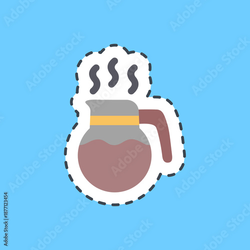 Cutting line sticker coffee pot. Coffee shop elements.