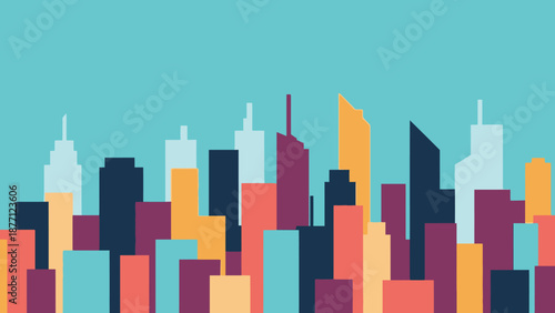 Colorful Flat Skyline Cityscape Illustration