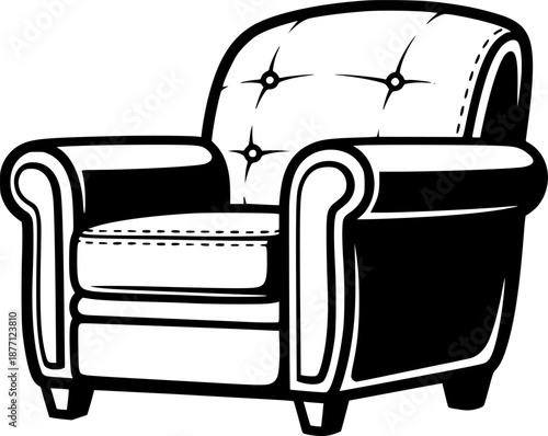 Elegant monochrome leather armchair icon, vintage style seating
