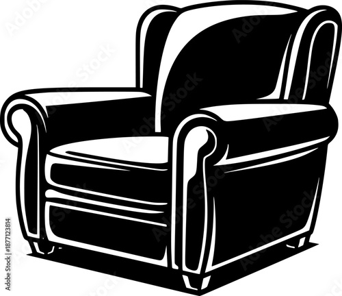 Elegant monochrome leather armchair icon, vintage style seating
