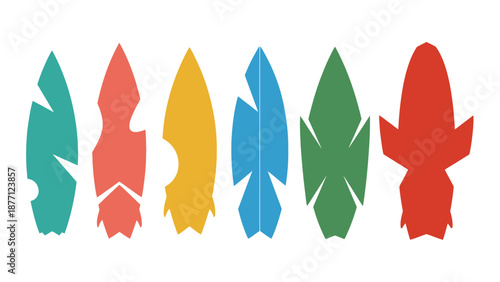 Colorful Surfboard Silhouettes Isolated on White Background
