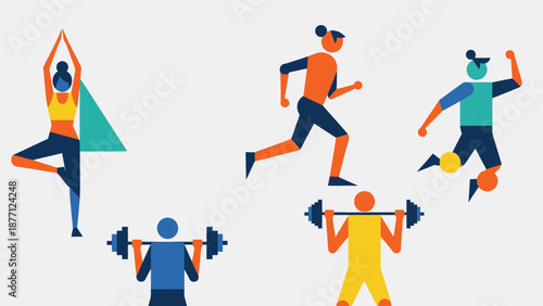 Diverse Group of People Exercising and Doing Sports - Flat Design