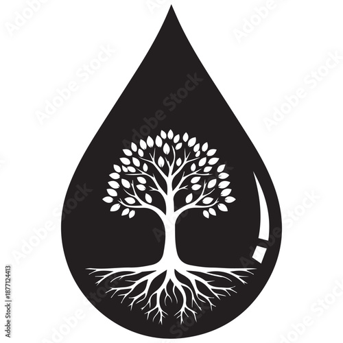 Tree of life in a water drop isolated on white background, Vector, illustration