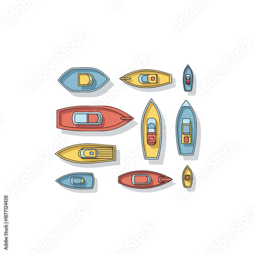 Colorful boat icons set vector collection.