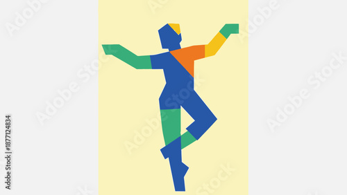 Geometric Dancer Silhouette - Abstract Ballet Pose with Colorful Blocks