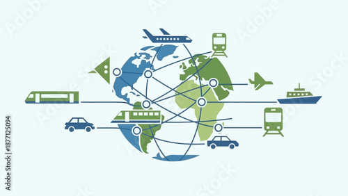 Global Transportation Network Concept - World Map Connections