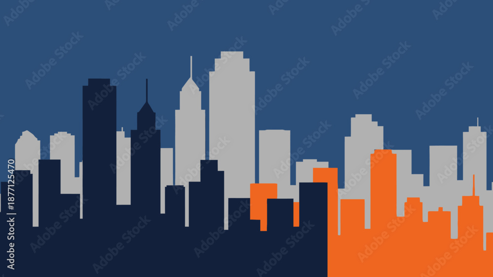 Fototapeta premium Modern City Skyline Silhouette with Orange and Blue Tones