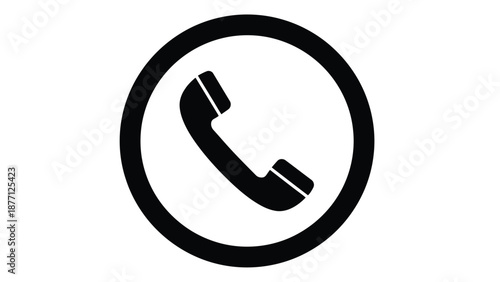 A simple black icon of a telephone handset inside a circle on a white background.